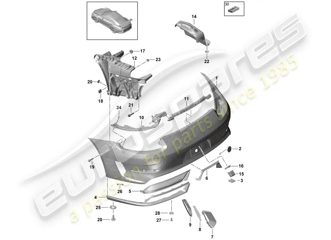 porsche 2018 (991-2 r/gt3/rs) bumper parts diagram