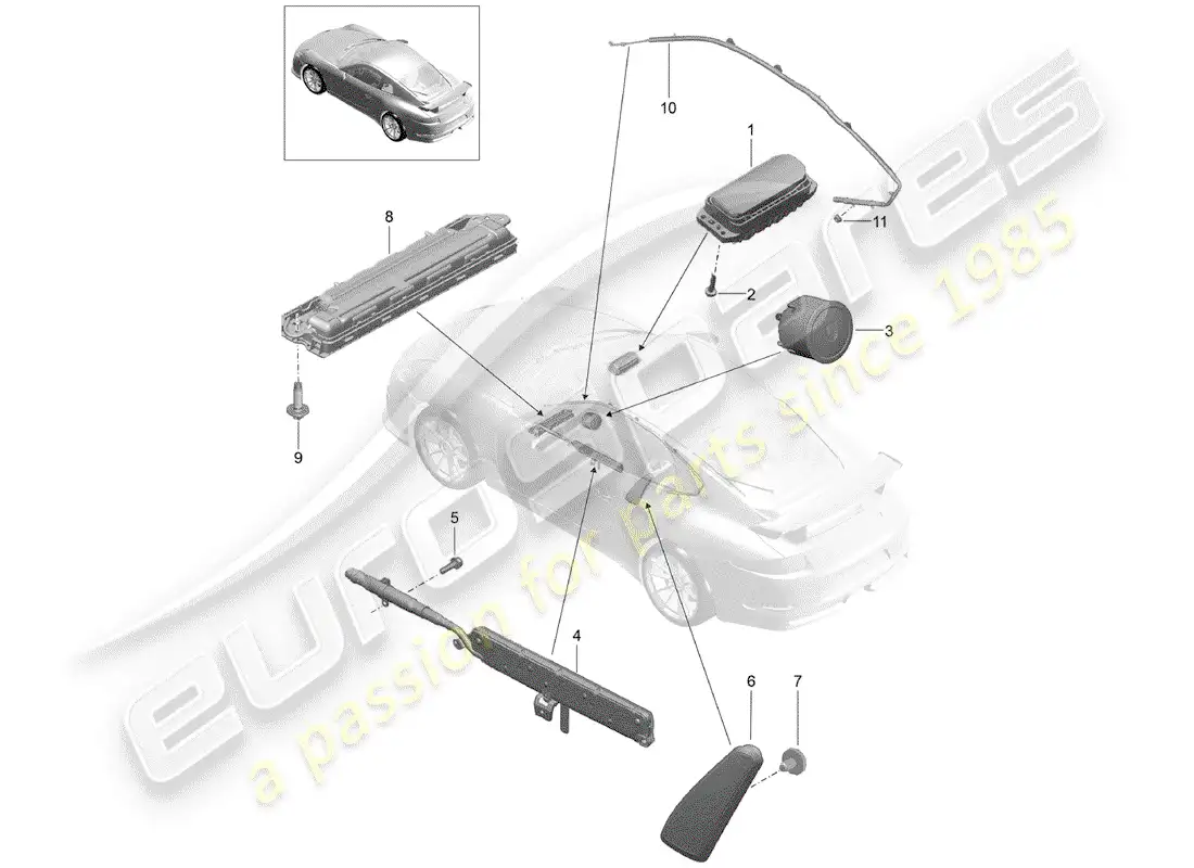 porsche 2016 (991-1 r/gt3/rs) airbag parts diagram