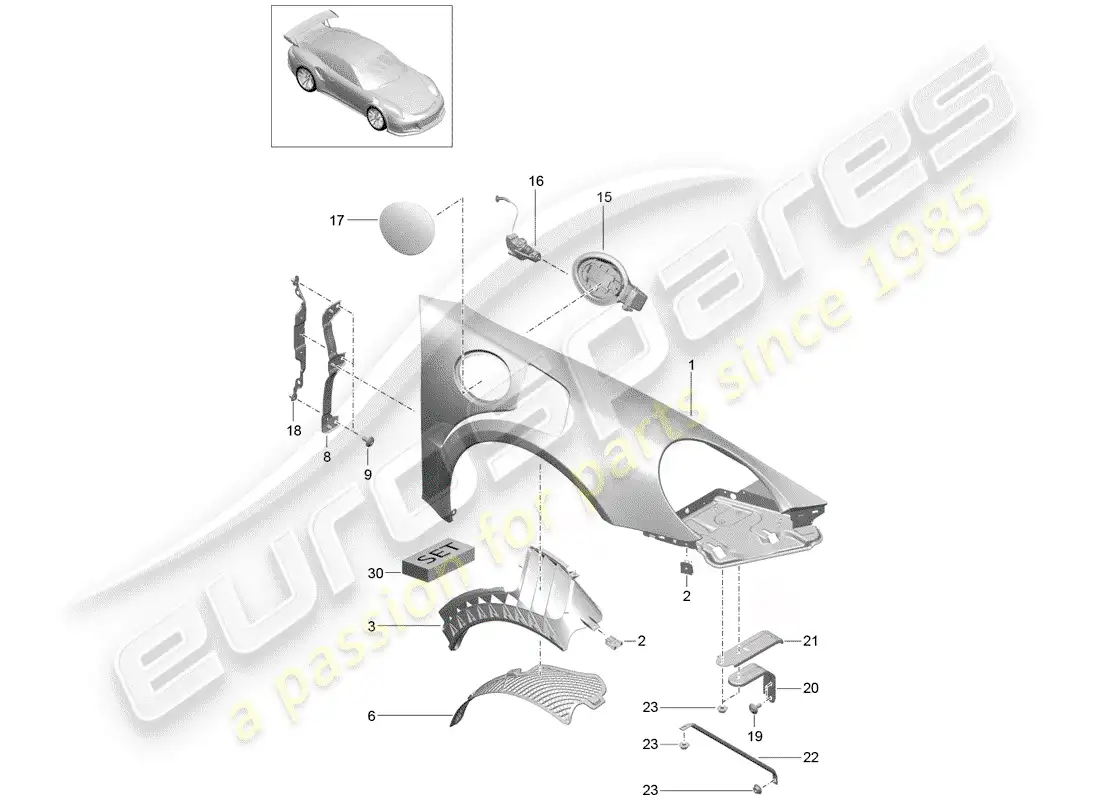 porsche 2016 (991-1 r/gt3/rs) fender parts diagram