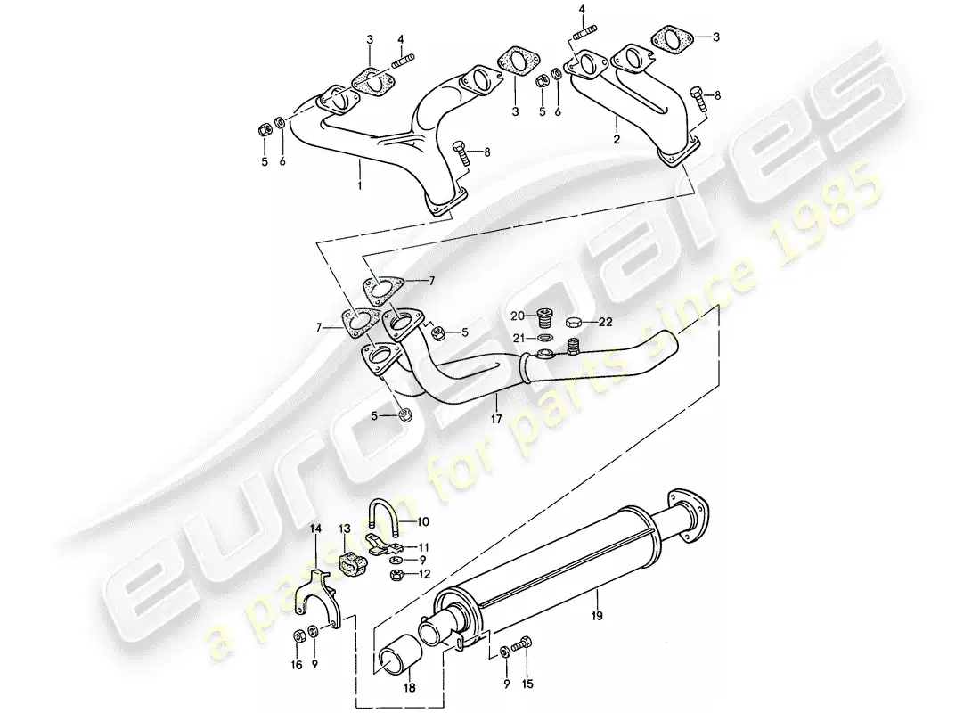 porsche 1987 (924s) exhaust system - exhaust silencer, front parts diagram