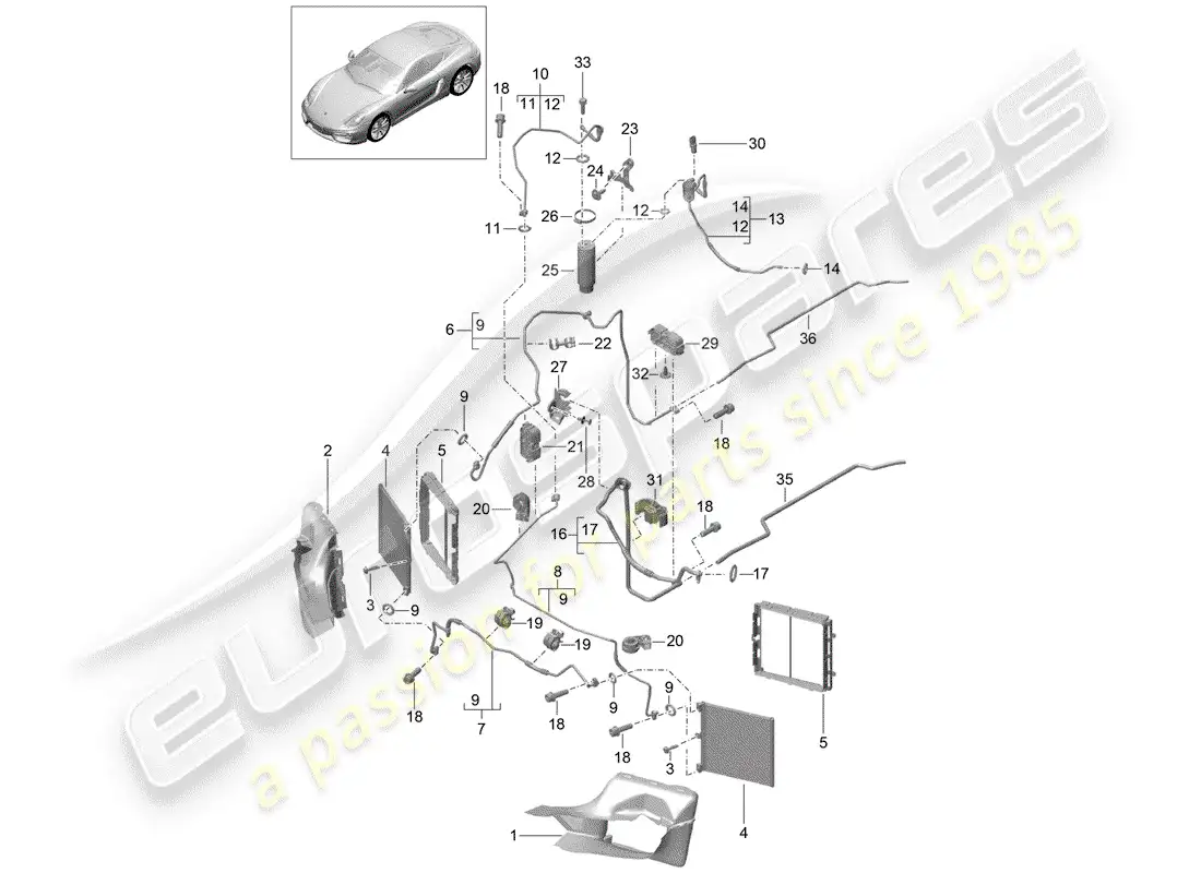 porsche 2015 (981 cayman) refrigerant circuit parts diagram