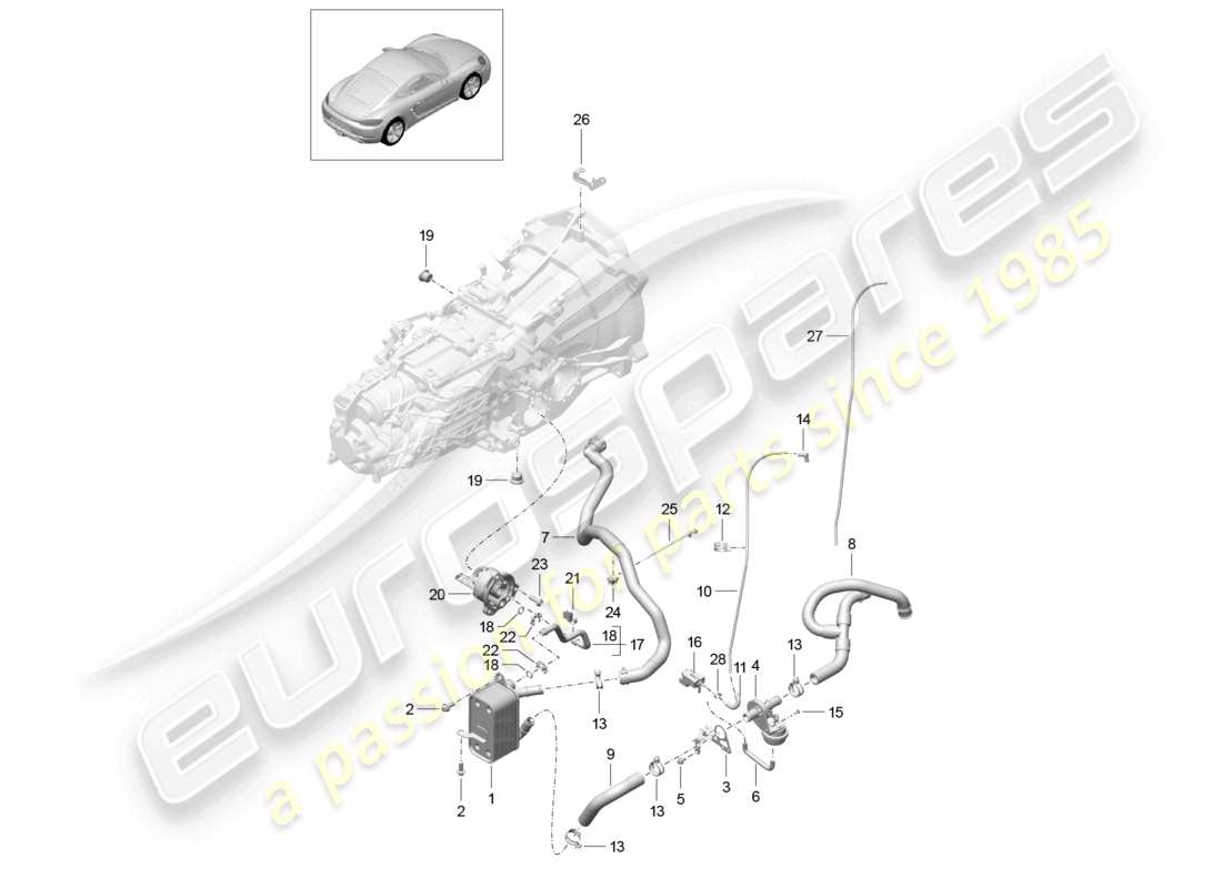 porsche 2022 (718 cayman) manual gearbox heat exchanger oil pipe water pipe part diagram