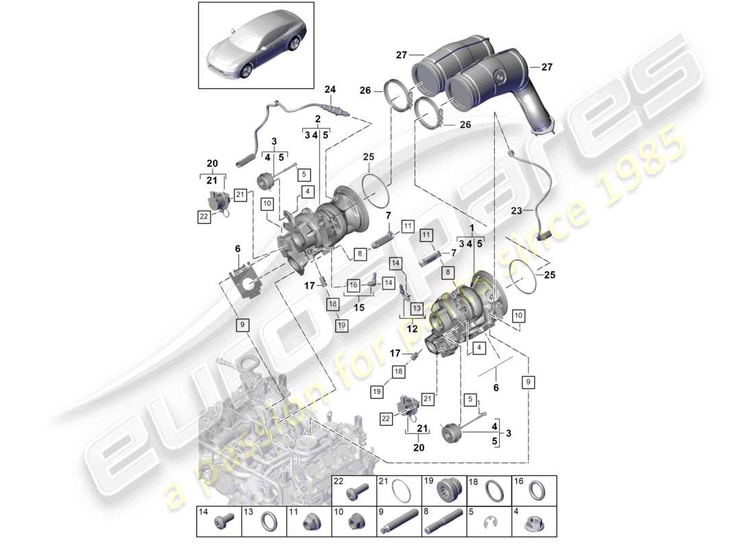 porsche 2021 (panamera 971-1) exhaust gas turbocharger exhaust manifolds lambda probe part diagram
