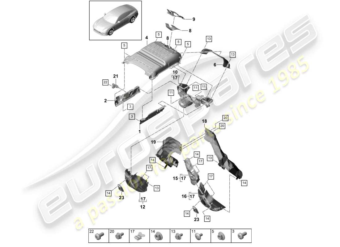 porsche 2021 (panamera 971-1) exhaust system heat insulation air guide channel for vehicles with a petrol particulate filter part diagram