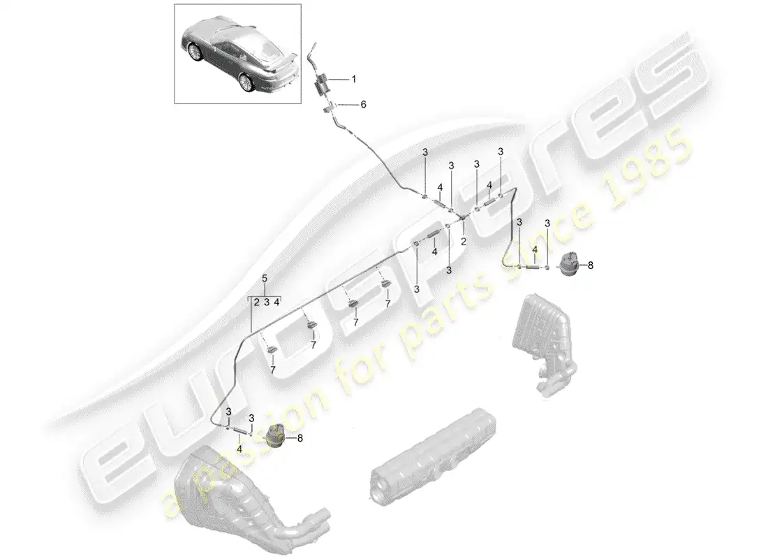 porsche 2016 (991-1 r/gt3/rs) exhaust system parts diagram