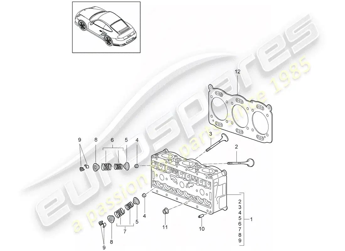 porsche 2012 (997-2 turbo / gt2 rs) cylinder head parts diagram