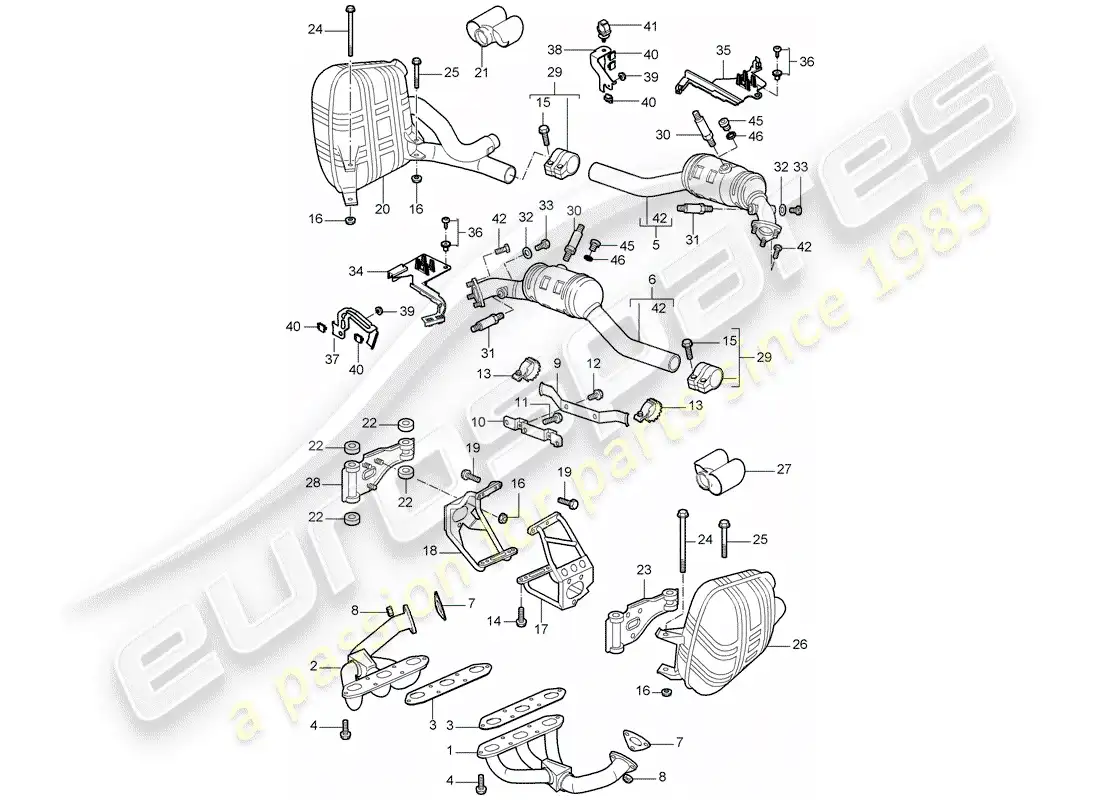 porsche 2005 (997-1) exhaust system parts diagram