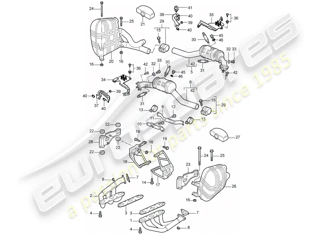 porsche 2006 (997-1) exhaust system parts diagram