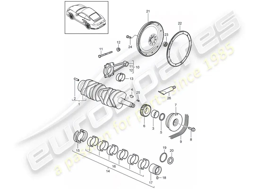 porsche 2013 (997-2 turbo / gt2 rs) crankshaft parts diagram