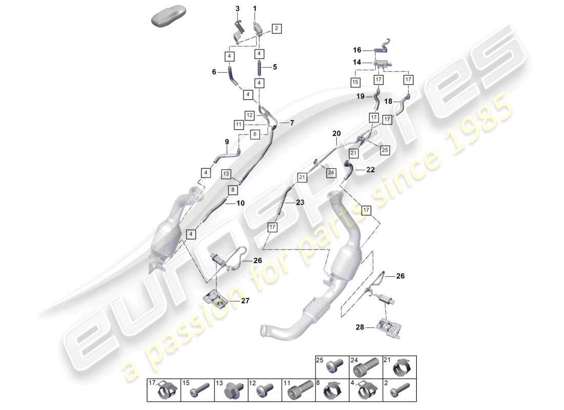 porsche 2026 (panamera 976) exhaust system exhaust gas treatment system sensors for vehicles with a petrol particulate filter part diagram