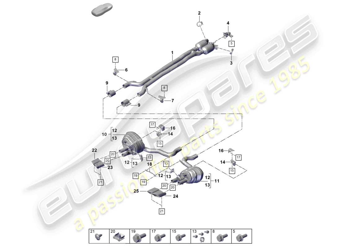 porsche 2026 (panamera 976) exhaust system front silencer rear silencer tailpipe part diagram