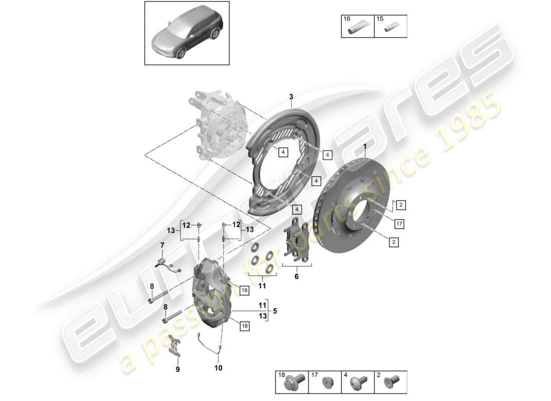 porsche 2024 (cayenne e3 9ya/9yb) disc brake 20 rear axle part diagram