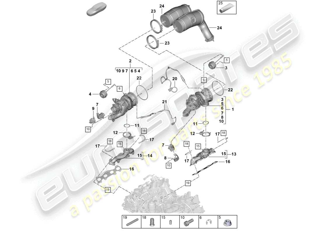 porsche 2026 (cayenne e3 pa) exhaust gas turbocharger exhaust manifolds lambda probe part diagram