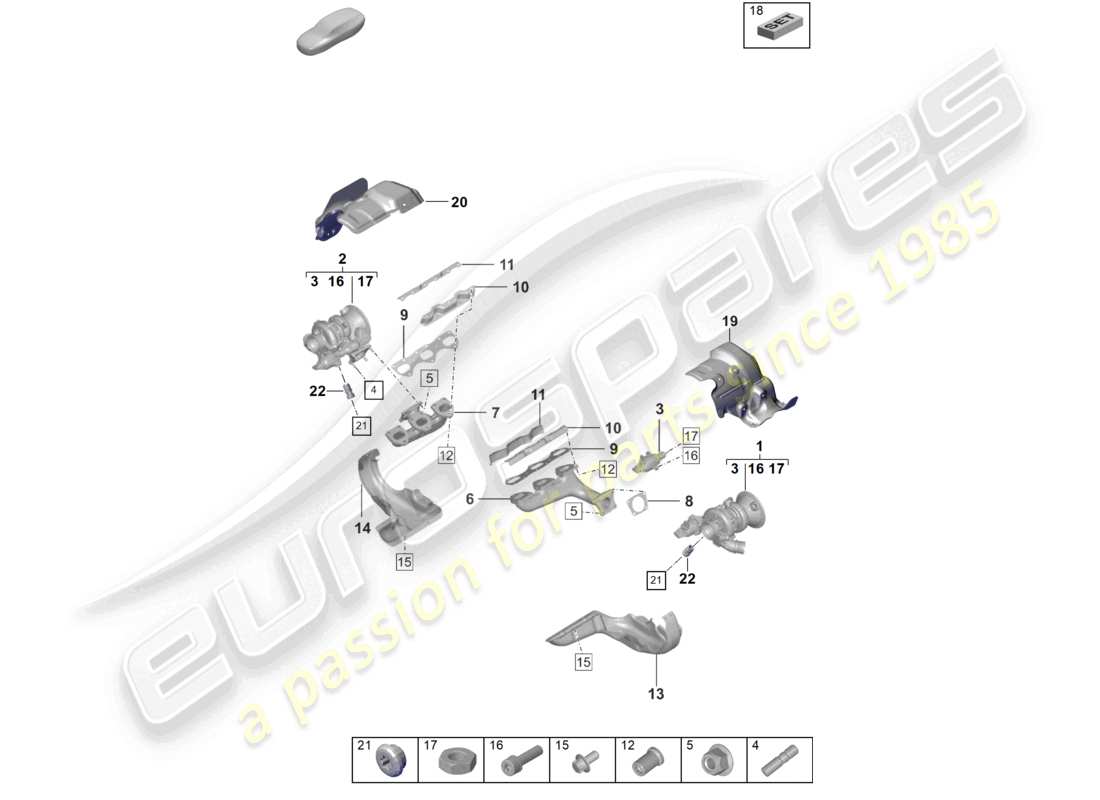 porsche 2024 (992-2) exhaust gas turbocharger exhaust manifolds part diagram