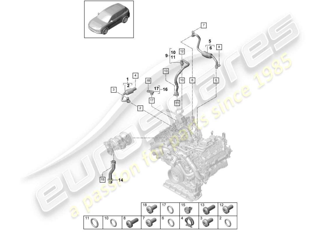 porsche 2021 (cayenne e3 9ya/9yb) coolant cooling system for exhaust gas turbocharger part diagram