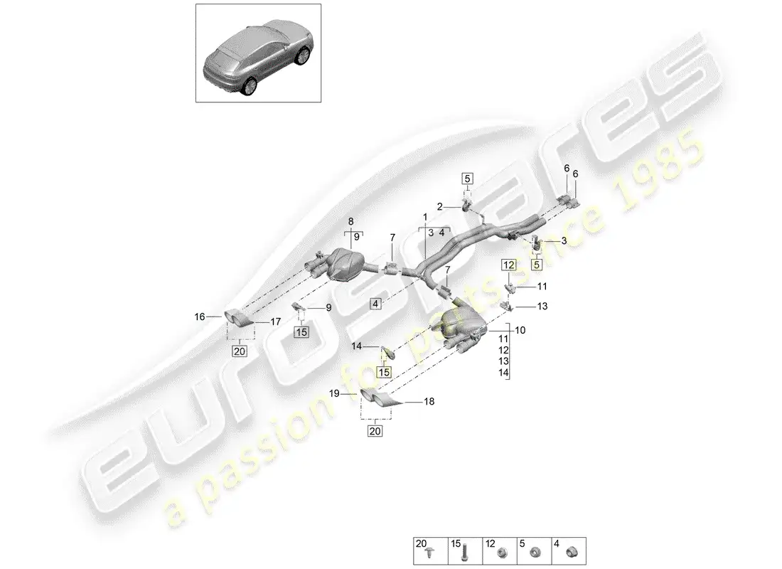 porsche 2020 (macan) exhaust system part diagram
