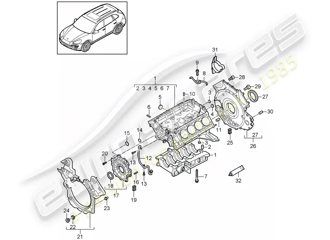 porsche 2014 (cayenne e2 92a) crankcase part diagram