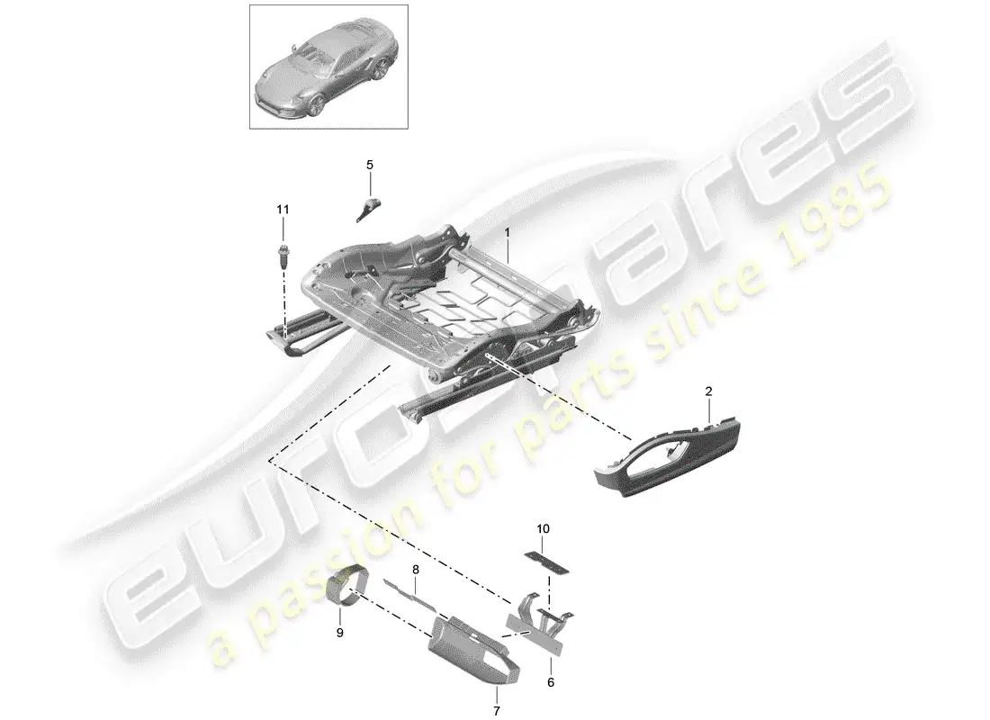 porsche 2016 (991-1 turbo) seat frame parts diagram