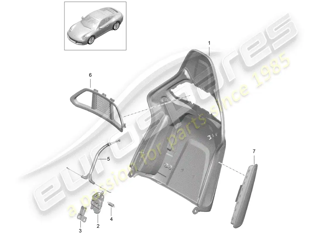 porsche 2017 (991-2) backrest shell parts diagram