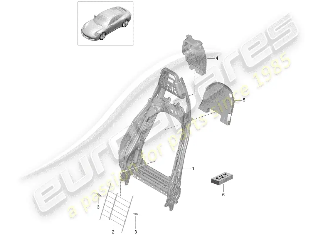 porsche 2020 (991-2) frame - backrest parts diagram