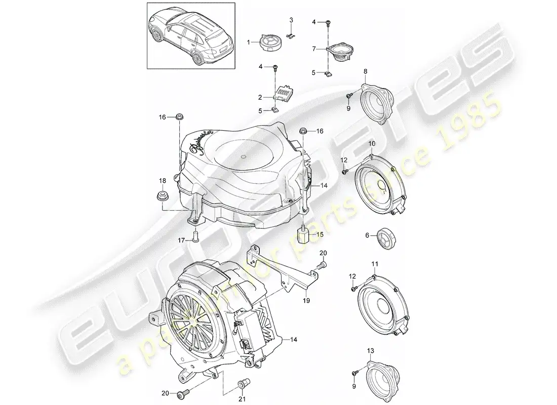 porsche 2014 (cayenne e2 92a) loudspeaker parts diagram