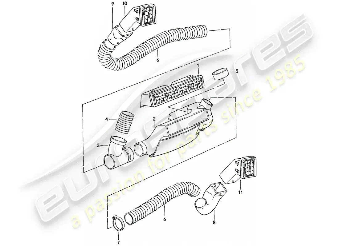 porsche 1979 (924) air vent - air hose part diagram