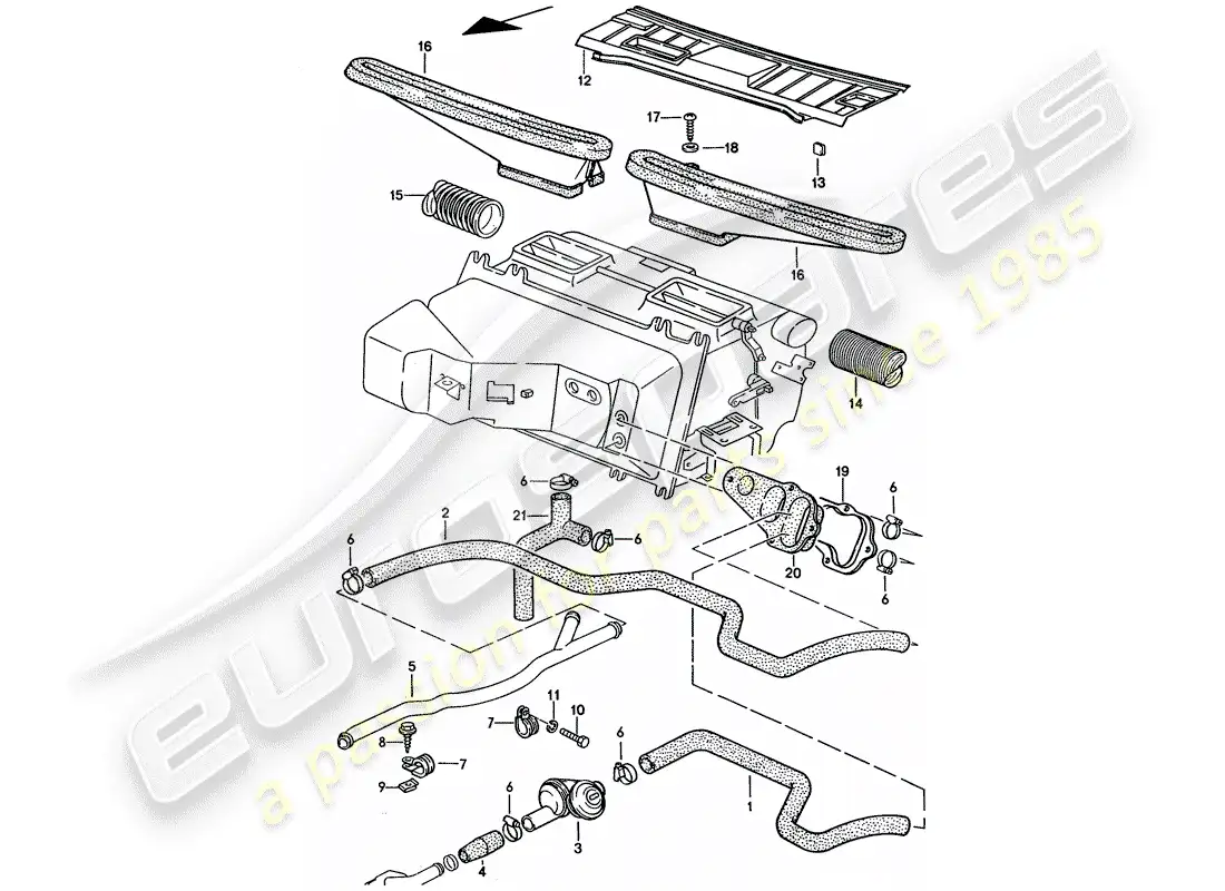 porsche 1992 (928) automatic air conditioner - hoses - heating nozzles parts diagram