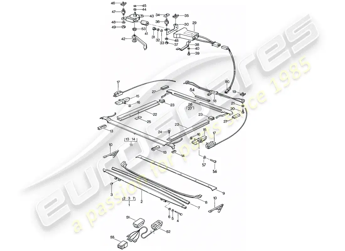 porsche 1981 (928) sunroof - installation parts parts diagram