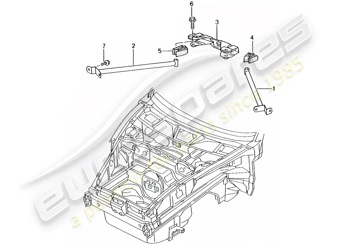 porsche 2002 (996) dome strut part diagram
