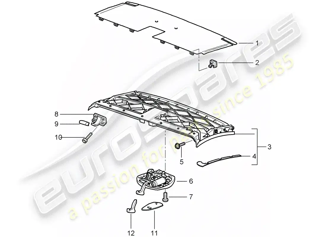 porsche 2002 (996) top frame - roof frame - catch parts diagram
