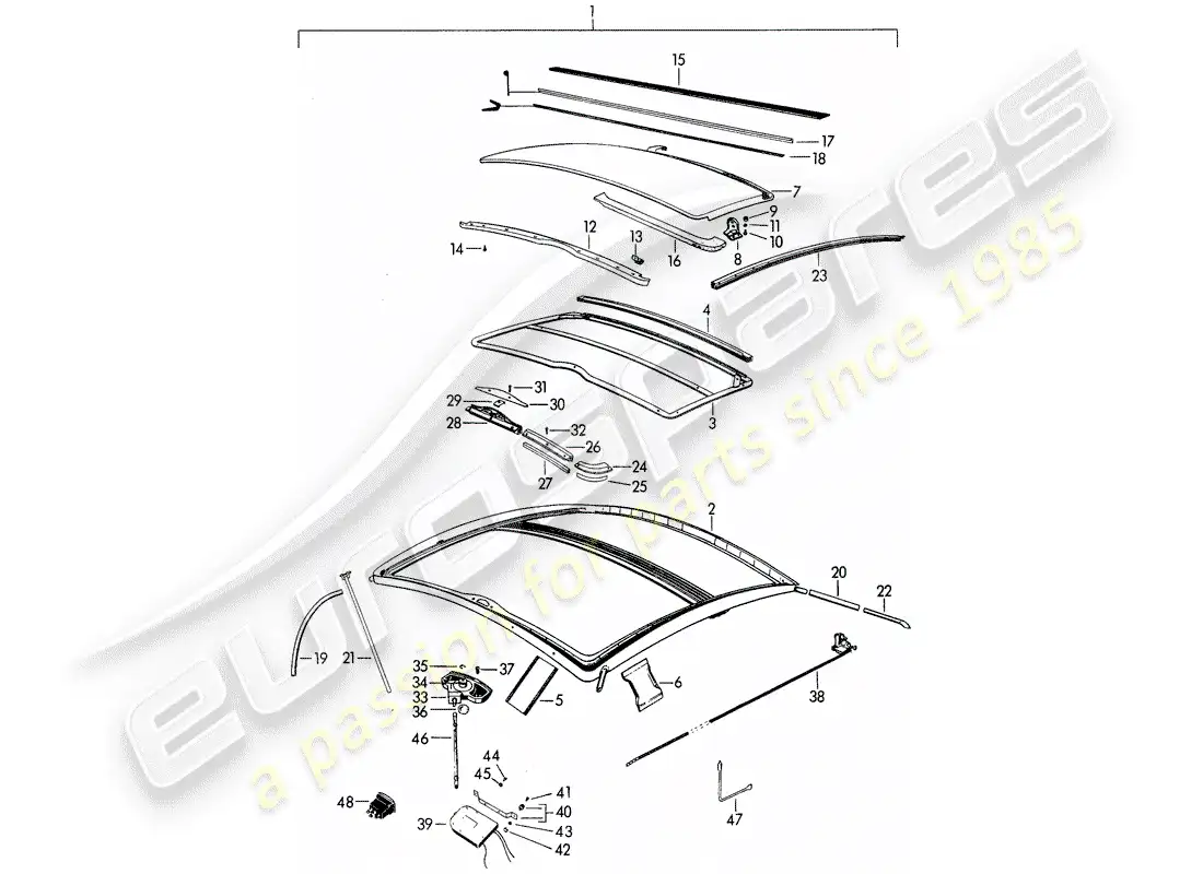 porsche 1963 (356b/356c) sunroof - electric parts diagram