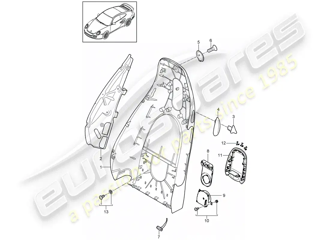 porsche 2008 (997-1 turbo / gt2) backrest shell parts diagram