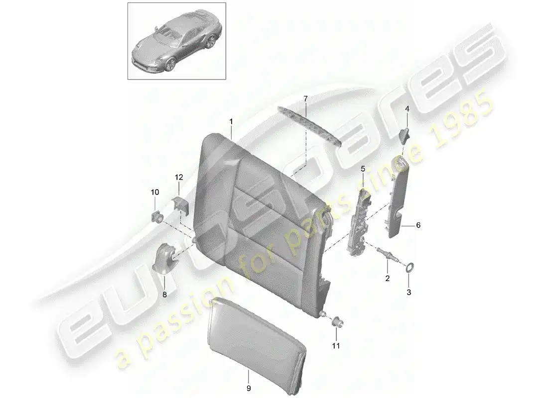 porsche 2014 (991-1 turbo) emergency seat backrest parts diagram