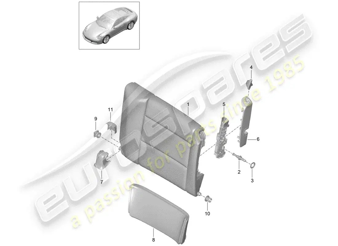 porsche 2017 (991-2) emergency seat backrest parts diagram
