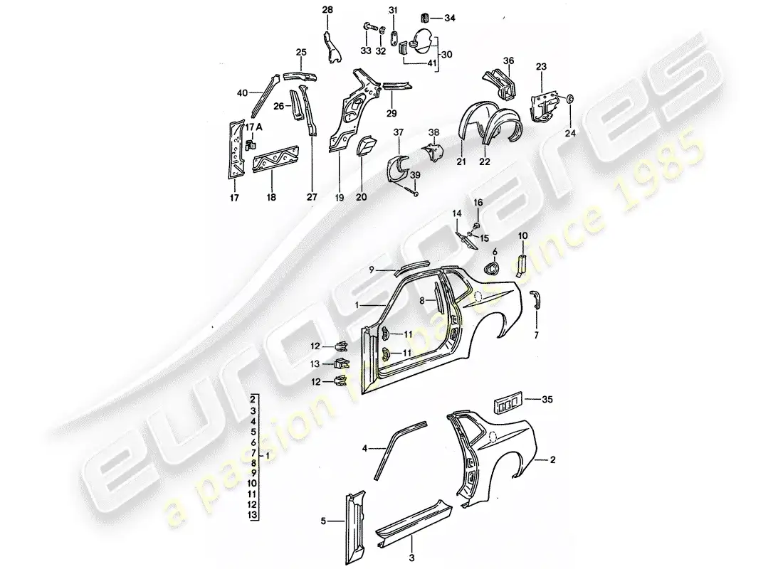 porsche 1989 (944) side panel parts diagram