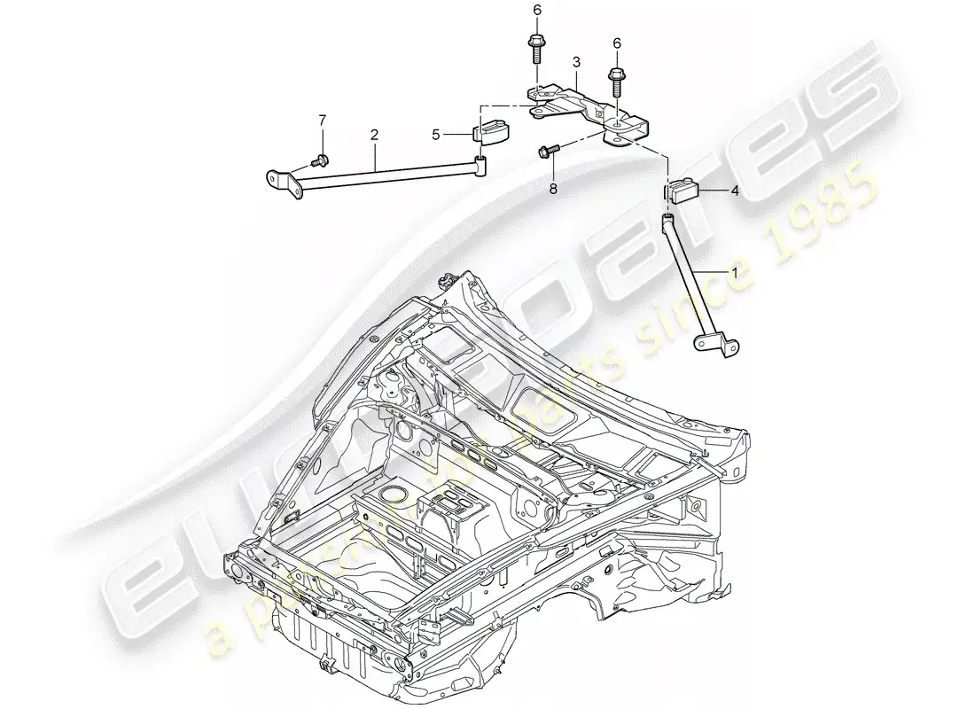 porsche 2009 997-2 turbo / gt2 dome strut parts diagram