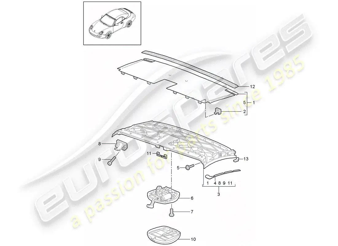 porsche 2010 (997-2) top frame parts diagram