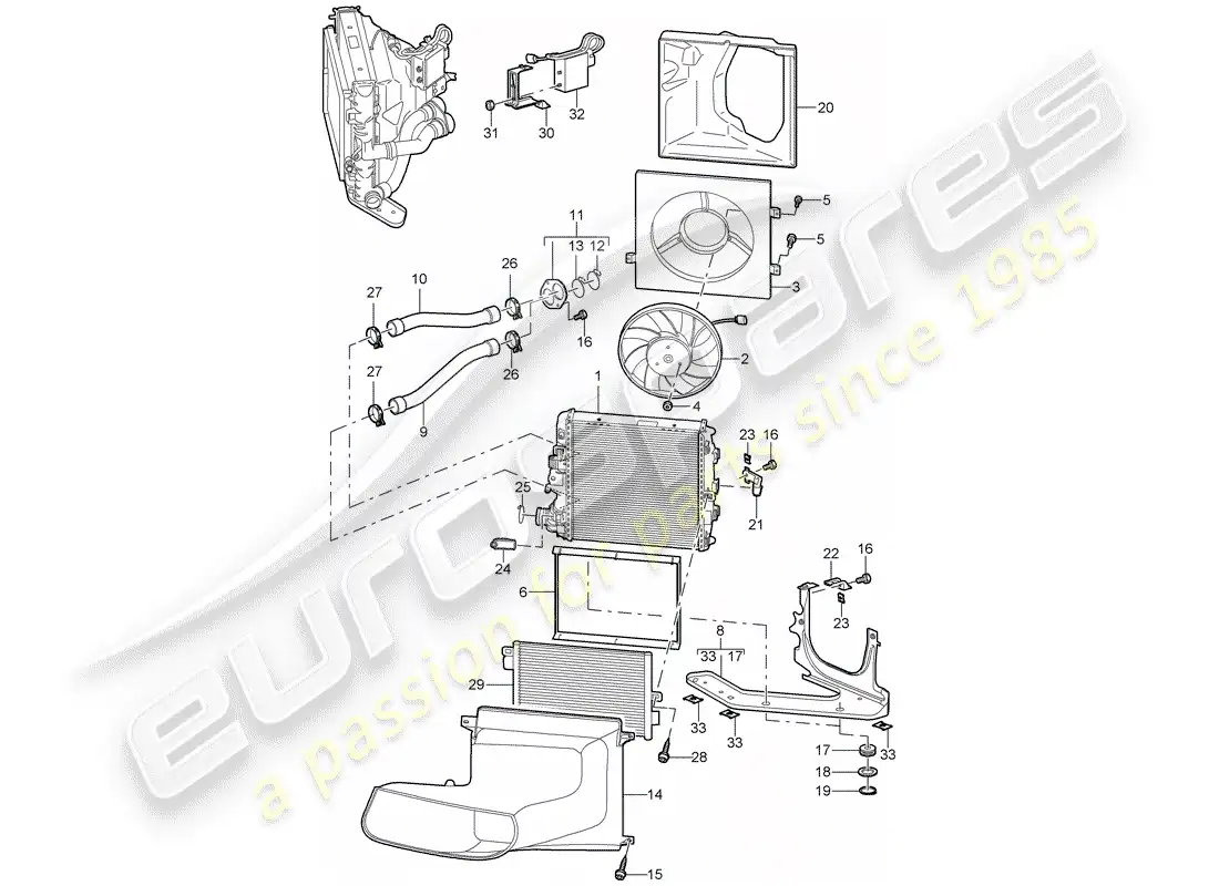 porsche 2007 (997-1 gt3) water cooling 3 part diagram