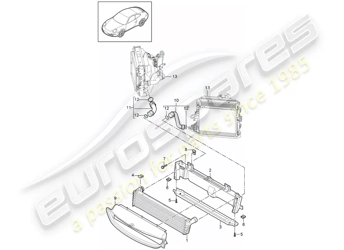 porsche 2010 (997-2) radiator parts diagram