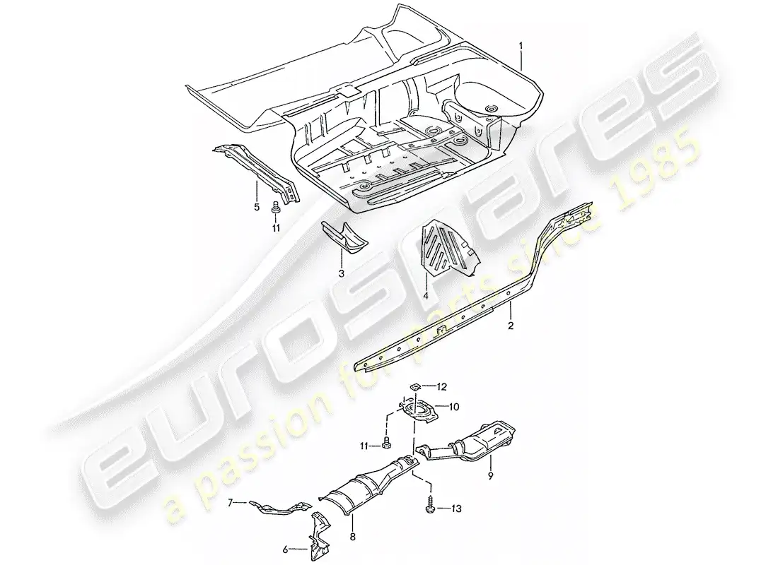porsche 1991 (928) floor pan - frame parts diagram