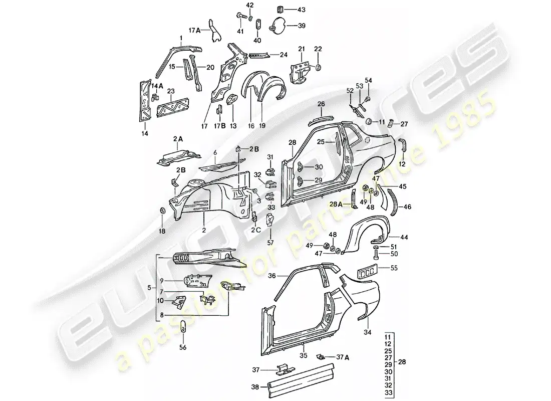 porsche 1984 (924) side panel parts diagram