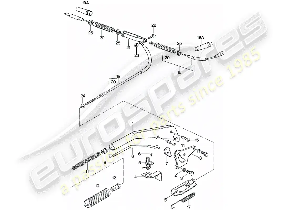 porsche 1984 (924) hand brake lever parts diagram