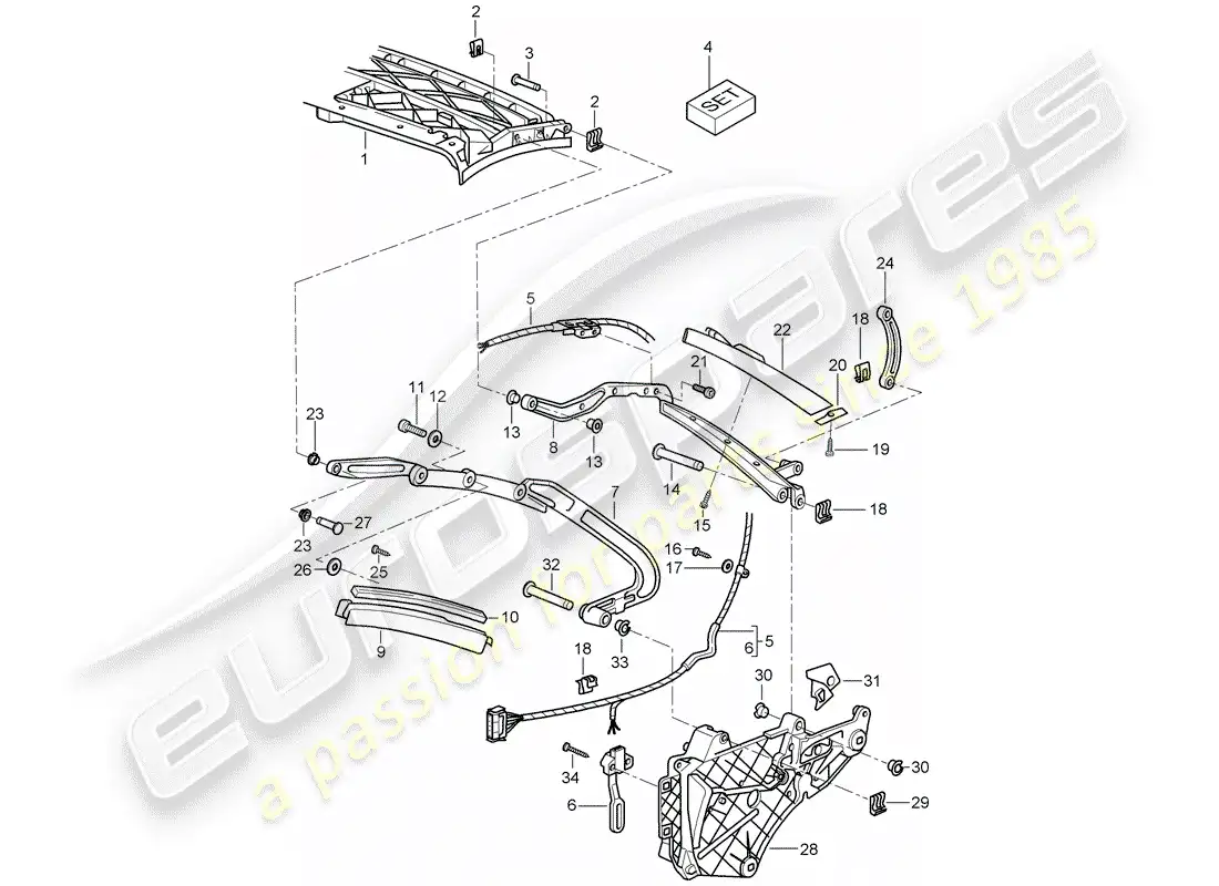 porsche 2007 (997-1 turbo / gt2) top frame parts diagram