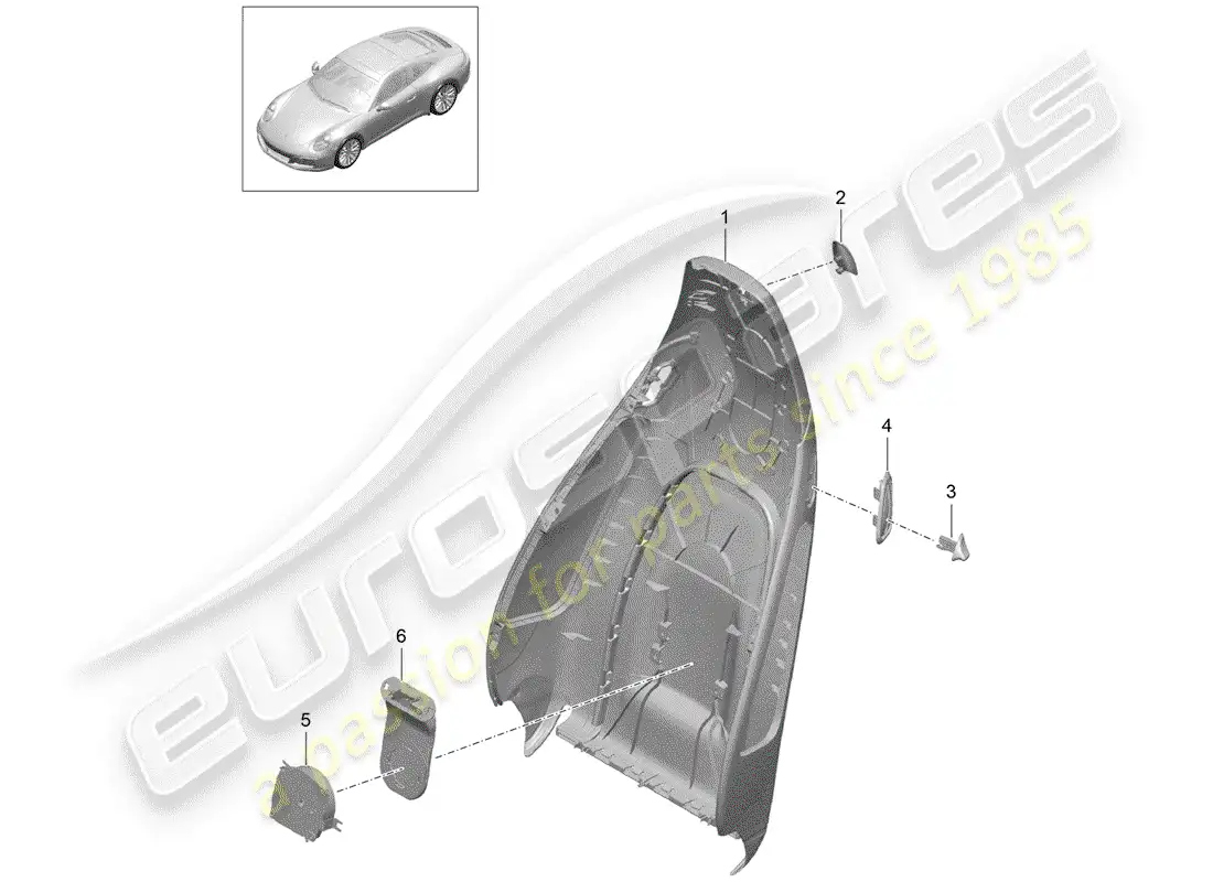 porsche 2020 (991-2) backrest shell parts diagram