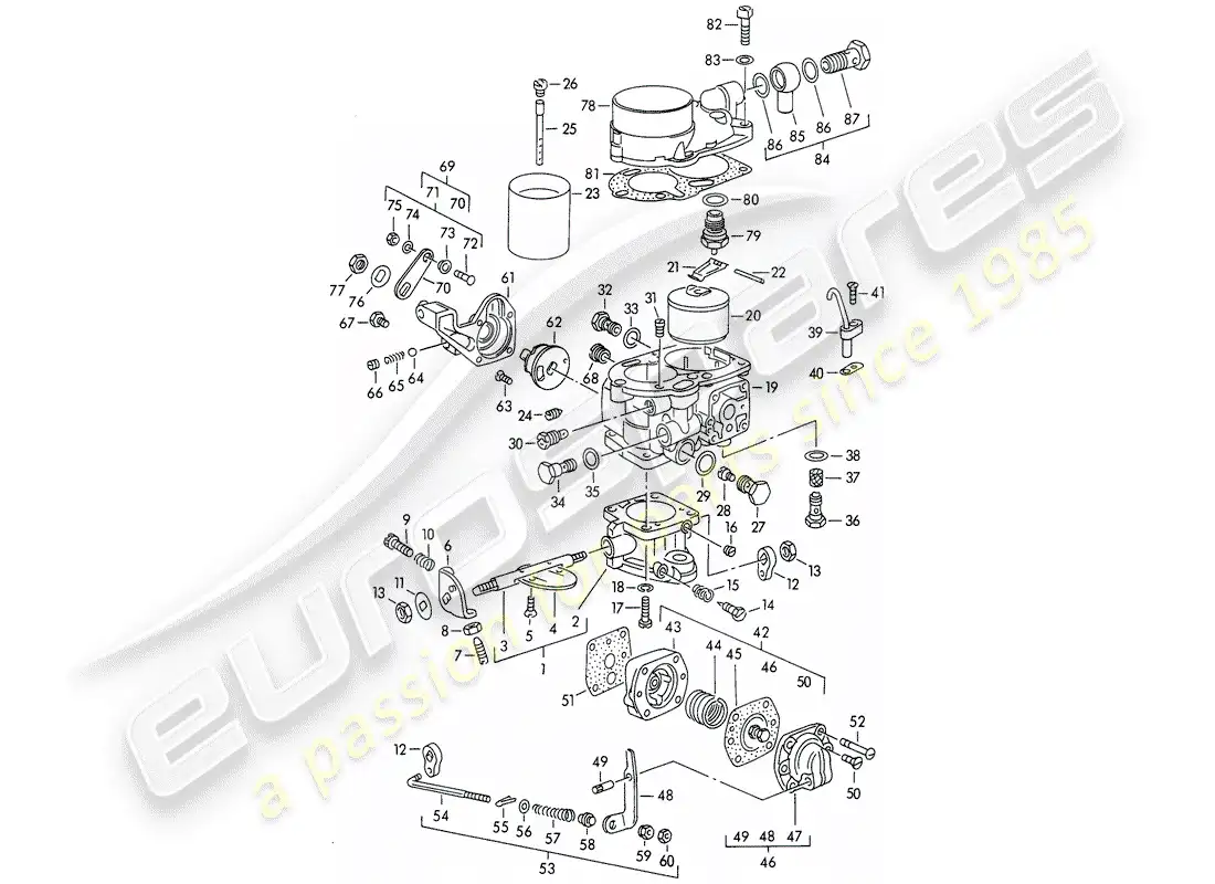 porsche 1958 (356/356a) single parts - for - carburetor - solex 32 pbi part diagram