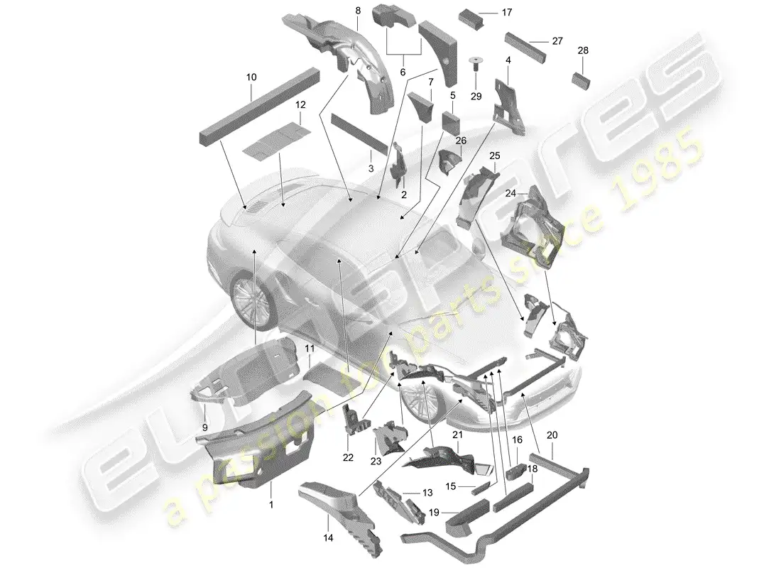 porsche 2014 (991-1 turbo) body shell parts diagram