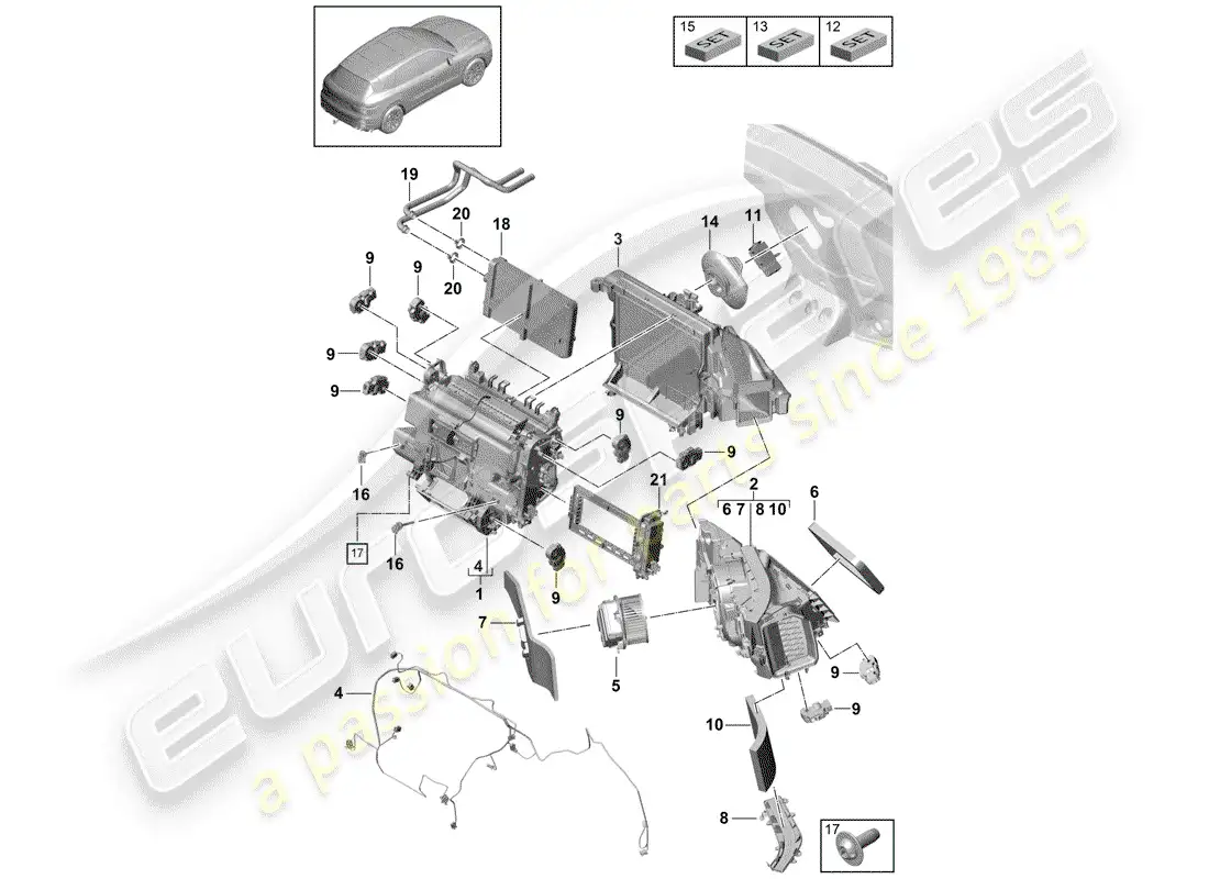 porsche 2018 (cayenne e3 9ya/9yb) air conditioner parts diagram