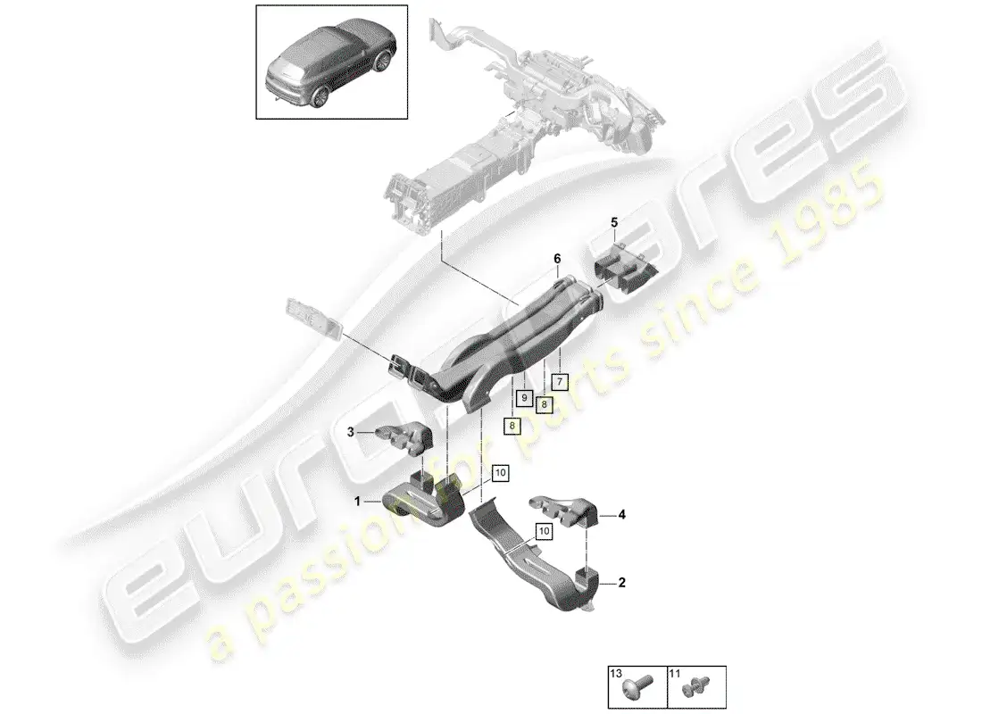 porsche 2018 (cayenne e3 9ya/9yb) air duct parts diagram