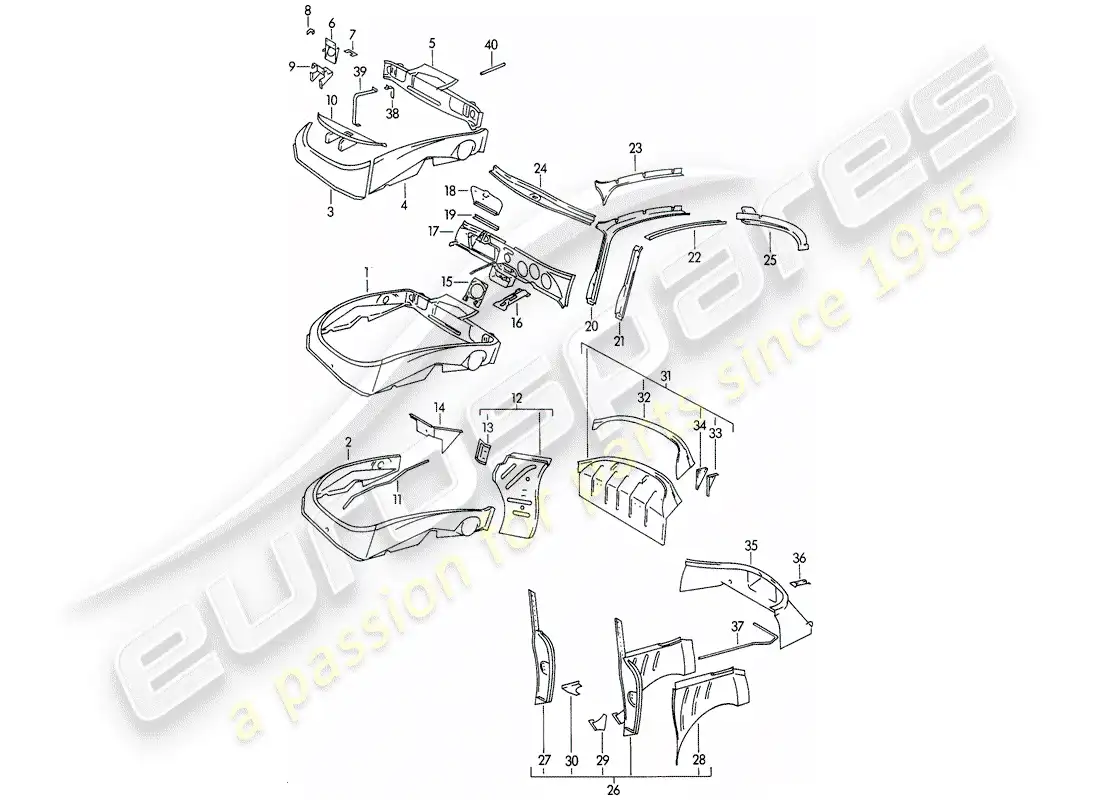 porsche 1961 (356b/356c) interior panelling parts diagram