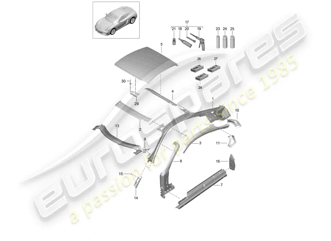 porsche 2014 (981 cayman) roof parts diagram